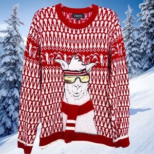 33 Degrees Size Large (unisex) Llama w/Sunglasses & Scarf Christmas Sweater